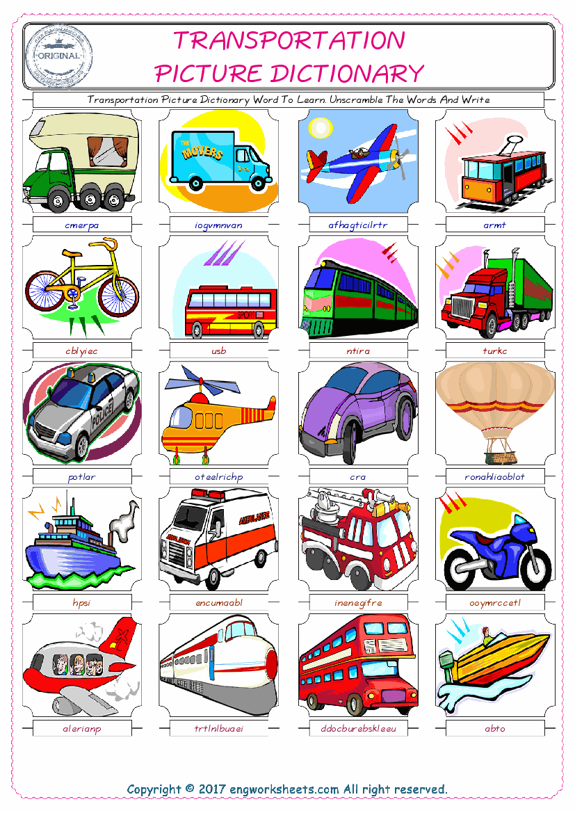  Transportation ESL Worksheets For kids, the exercise worksheet of finding the words given complexly and supplying the correct one. 